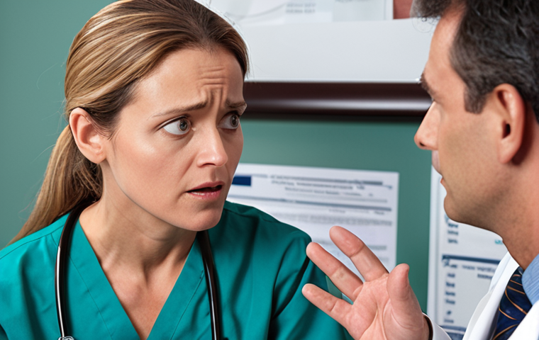 ** A concerned patient talking to their doctor about switching from a brand-name biologic drug to a biosimilar. Emphasize trust and information exchange.

**